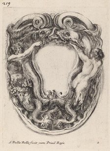 Cartouche Supported by Triton and Siren, 1647. Creator: Stefano della Bella.
