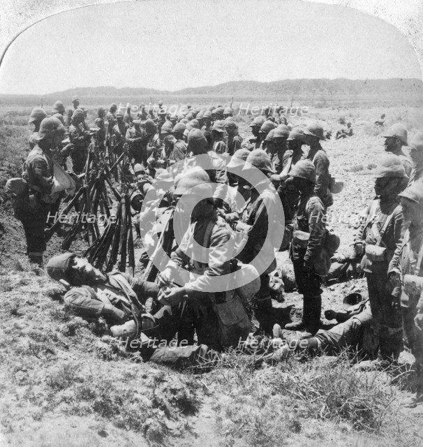 'The sad roll call after some of the British were cut off at Dordrecht', 30th December 1900.Artist: Underwood & Underwood