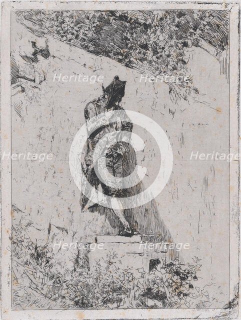 Meditation: a man standing on a step by a wall, ca. 1865., ca. 1865. Creator: Mariano Jose Maria Bernardo Fortuny y Carbo.