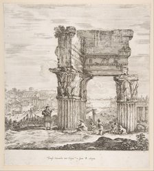 The Temple of Vespasian and the Roman Forum, from 'Six large views, four of Rome, and two ..., 1656. Creator: Stefano della Bella.