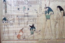 Weighing of the heart of the deceased against the feather of truth from the Egyptian Book of the Dea Artist: Unknown