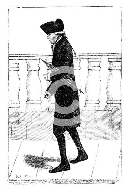 A man walking with an umbrella under his arm, 1784. Artist: Unknown