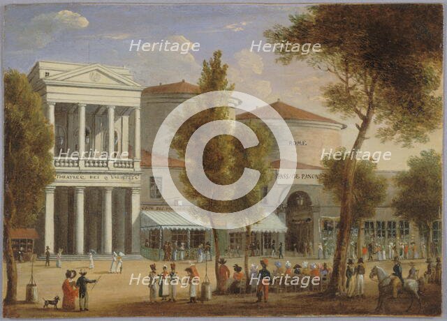 Variety theatre and le passage des Panoramas, boulevard Montmartre, c1825. Creator: Unknown.