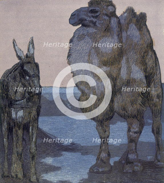 Camel and ass; scene from "The Jungle Book", 1919. Creator: Paul Jouve.