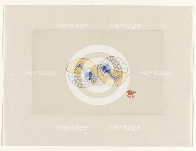 Design for jewel, made up of two round halves, with gold, sapphire and brilliants, c.1920-c.1930. Creator: Jules Chadel.