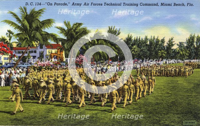 'On Parade, Army Air Forces Technical Training Command, Miami Beach, Florida', USA, 1942. Artist: Unknown