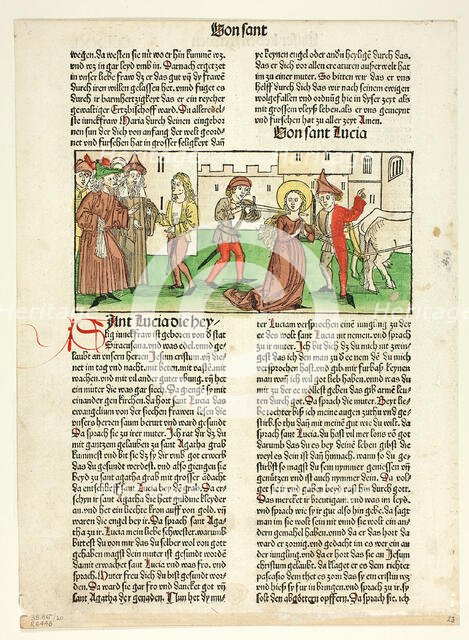 The Martyrdom of Saint Lucy from Heiligenleben, Sommerteil (Lives...1488...assembled 1929. Creators: Unknown, Anton Koberger, Jacobus de Voragine, Wilhelm Ludwig Schreiber.