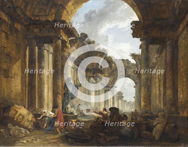 Imaginary View of the Grand Gallery of the Louvre in Ruins, 1796.