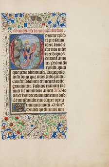 Initial O: Saint Christopher Carrying the Christ Child; Llangattock Hours, 1450s. Creator: Master of the Llangattock Hours.