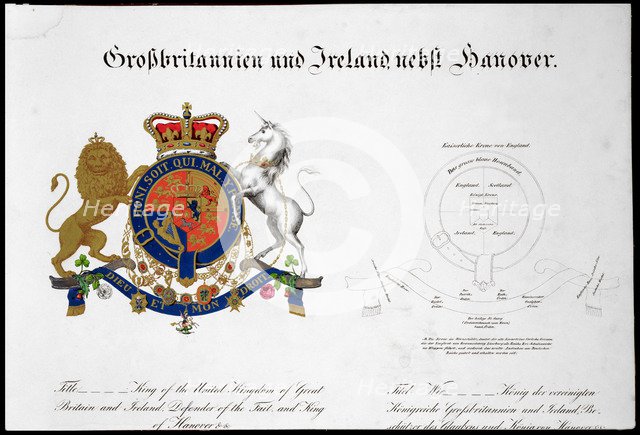 Crest of the King of the United Kingdom of Great Britain and Ireland and Hanover, 19th century. Artist: Unknown