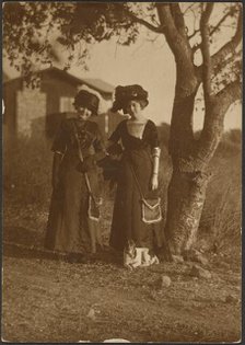 Portrait of Two Women Dressed Up in the Backyard, 1907-1943. Creator: Louis Fleckenstein.