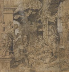 The Adoration of the Shepherds; verso: Sketches, ca. 1532-37. Creator: Maerten van Heemskerck.