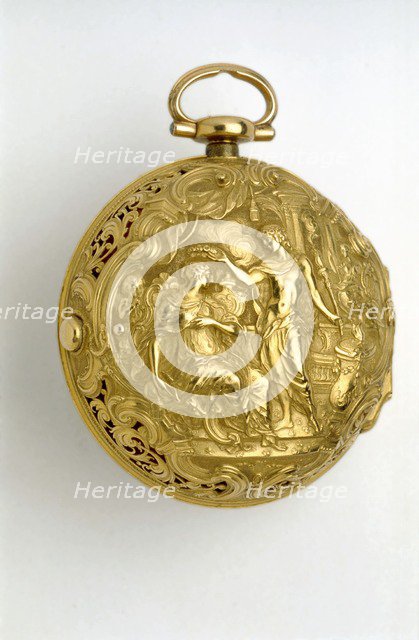 Gold pair-cased cylinder watch with quarter repeat, 1744. Artists: George Graham, John Ward.