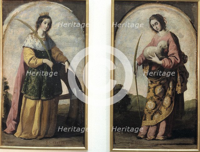  'Saint Catherine and Saint Agnes', oil by Francisco de Zurbaran.