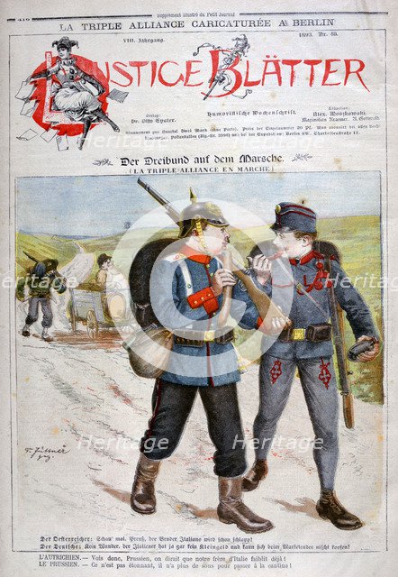 A caricature of the Triple Alliance in 'Lustige Blatter' magazine, 1893. Artist: Henri Meyer