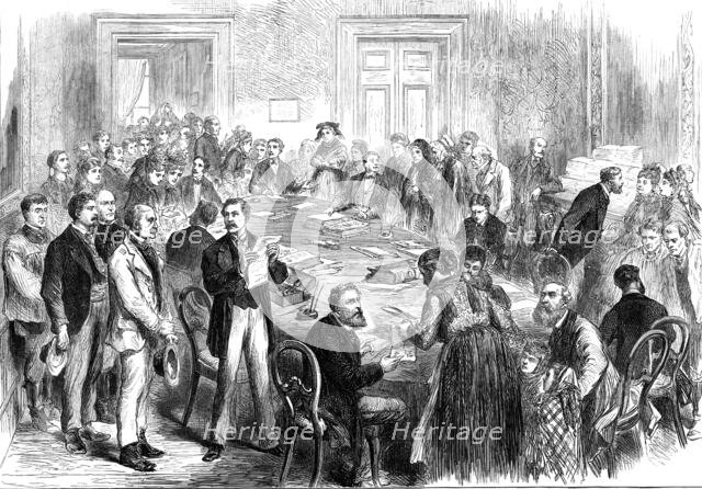 The French emigration from Alsace and Lorraine: Paris offices of the Relief Society, 1872. Creator: Unknown.