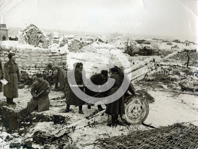 Soviet artillery in action, Battle of Stalingrad. Artist: Unknown