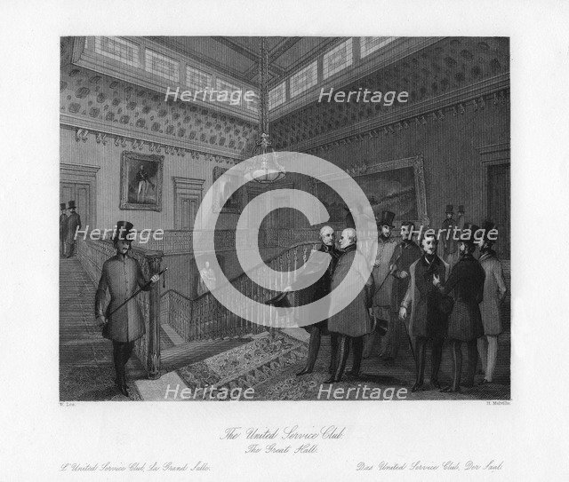 The Great Hall, The United Service Club, London, 19th century.Artist: H Melville