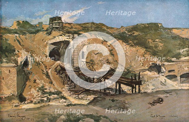 'L'entrée du Fort de Troyon apres le bombardement de septembre 1914', 1915. Creator: Francois Flameng.