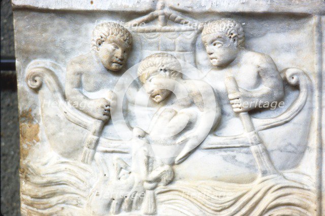 Jonah and the Whale, early Christian Sarcophagus, Roman Marble, 4th century Artist: Unknown.