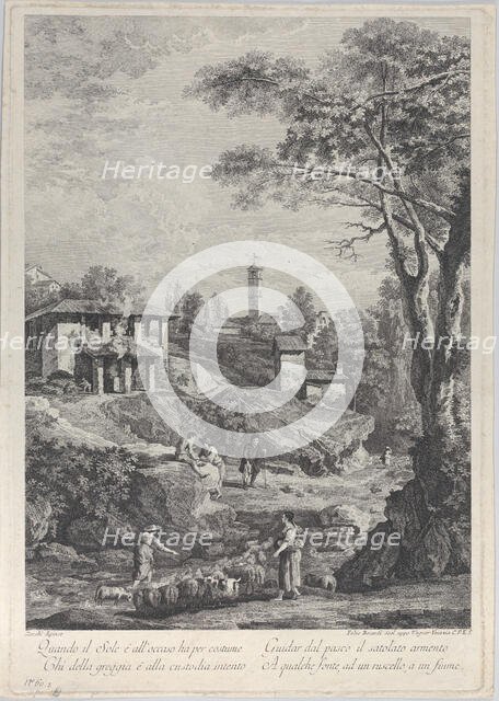 Landscape with shepherds, houses and a tower in the distance, 1760-70. Creator: Fabio Berardi.