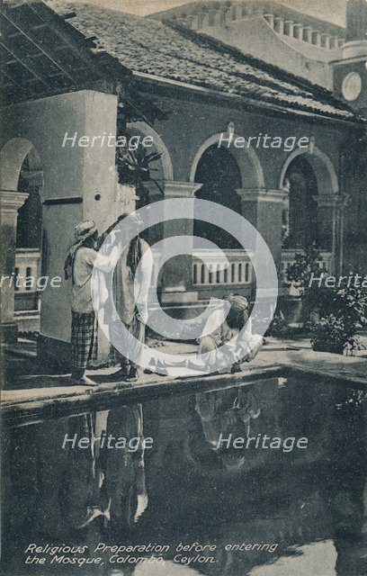 'Religious Preparation before entering the Mosque, Colombo, Ceylon', c1910.  Artist: Unknown.
