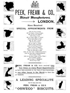 Advertisement for Peek, Frean & Co., biscuit manufacturers, 1895. Creator: Unknown.