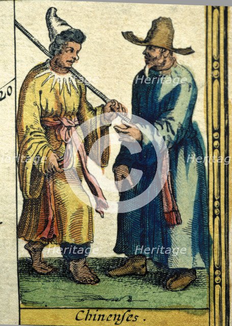 Chinese types, colored engraving from the book 'Le Theatre du monde' or 'Nouvel Atlas', '1645, cr…