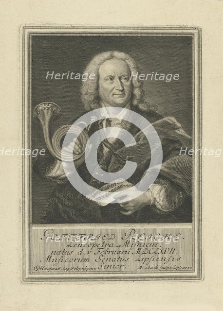 Portrait of the trumpet player and composer Gottfried Reiche (1667-1734) , 1727. Creator: Rosbach, Johann Friedrich (active 1720s).