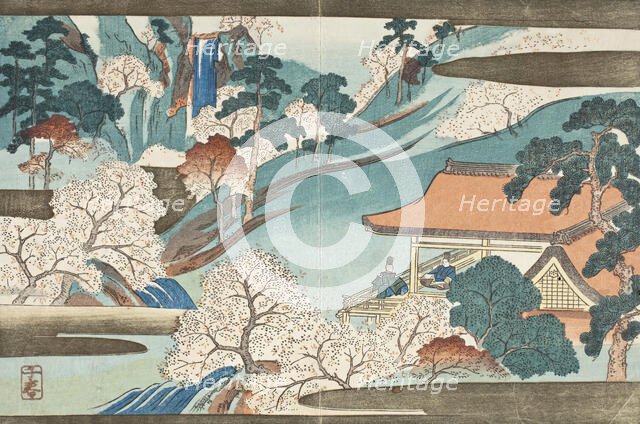 Flowers at the House of Waterfalls, mid 19th century. Creator: Takashima Chiharu.