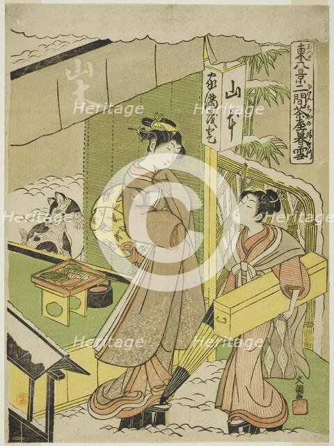 Nikenjaya no Bosetsu, from the series "Azuma Hakkei", c. 1769. Creator: Ippitsusai Buncho.