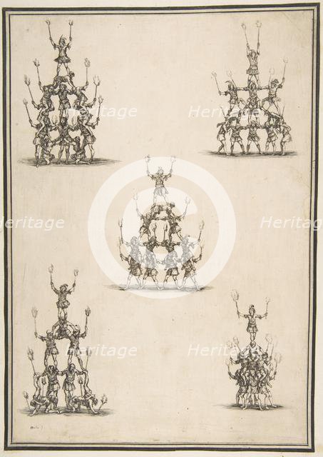 Five Groups of Acrobats, 1652. Creator: Stefano della Bella.