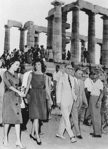 Jacqueline Kennedy visiting the ancient temple of Neptune at Cap Sounion, Greece, 1961. Artist: Unknown
