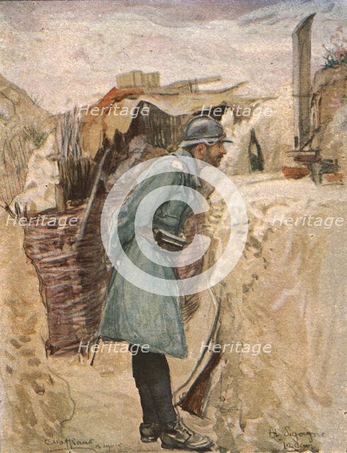 'Dans les tranchees; Le periscope (tranchee de la Carriere)', c1915. Creator: Charles Hoffbauer.