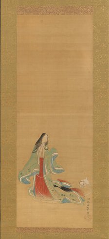 The Third Princess with her Cat, from the "New Herbs I" (Wakana I)..., 18th century. Creator: Tsukioka Masanobu.