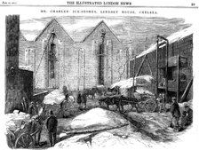 Storing ice in insulated sheds at Charles's Ice Store, Chelsea, London, 1861. Artist: Unknown