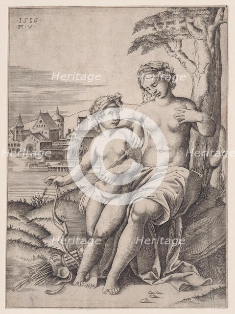 Venus and Eros, dated 1516. Creator: Agostino Veneziano.