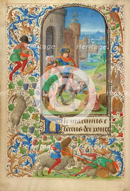 Saint Martin Dividing his Cloak; Prayer Book of Charles the Bold, 1469. Creator: Lieven van Lathem.