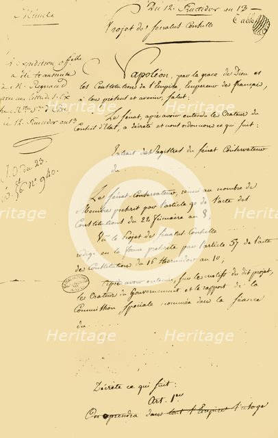 Draft of the...reestablishment of the Gregorian calendar, 29 August 1805, (1921). Creator: Unknown.
