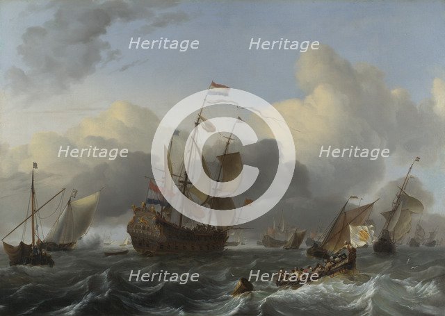 Flagship Eendracht and a Fleet of Dutch Men-of-war, c. 1670. Artist: Bakhuizen, Ludolf (1630-1708)