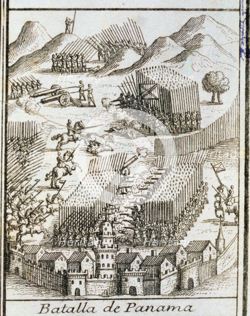  'Arias de Acevedo at the forefront of Panama', American Conquest, Battle of Panama (1550), engra…