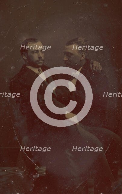 Two Men Seated, One in the Other's Lap, with Their Hands in Suggestive Positions, 1880s. Creator: Unknown.