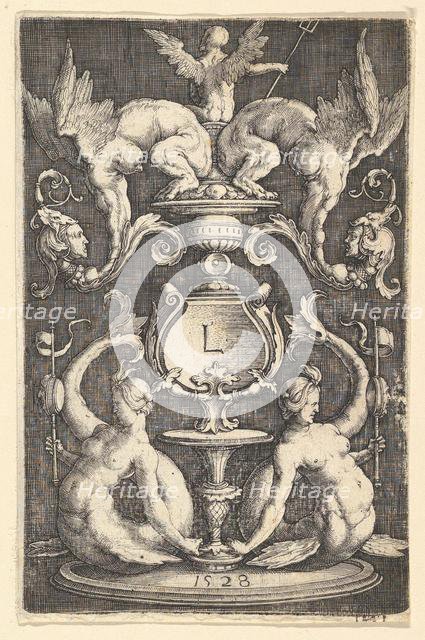 Panel of Ornament with Two Sirens, 1528. Creator: Lucas van Leyden.