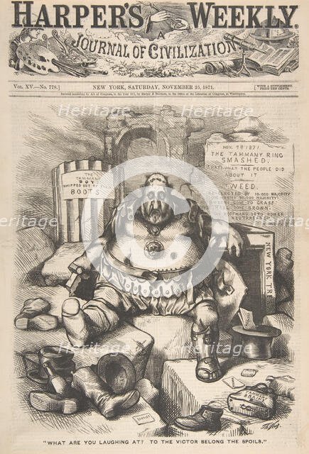 What are You Laughing at? To the Victor Belong the Spoils (from Harper's Week..., November 25, 1871. Creator: Thomas Nast.