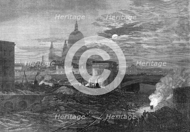 The Blackfriars Bridge end of the Thames Embankment, 1870. Creator: Unknown.