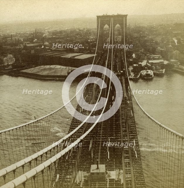 Brooklyn from one of the towers of the Suspension Bridge, New York, USA.Artist: Kilburn Brothers