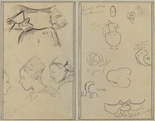 Four Studies of Breton Women; Shapes and Vases [verso], 1884-1888. Creator: Paul Gauguin.