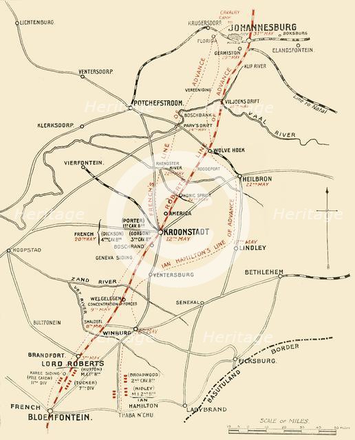'Map Showing the Lines of Advance from Bloemfontein to Pretoria', 1901. Creator: Unknown.