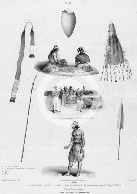 Inhabitants of the Seniavine Islands (discovered by Capt Lutka) (Caroline Islands)..., 19th century. Creators: Alexander Postels, Godefroy Engelmann.