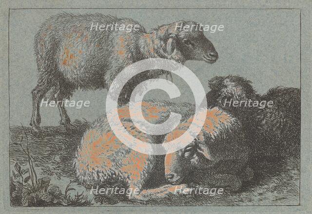 Two Reclining Sheep and One Standing Sheep, 1757/1758. Creator: Francesco Londonio.